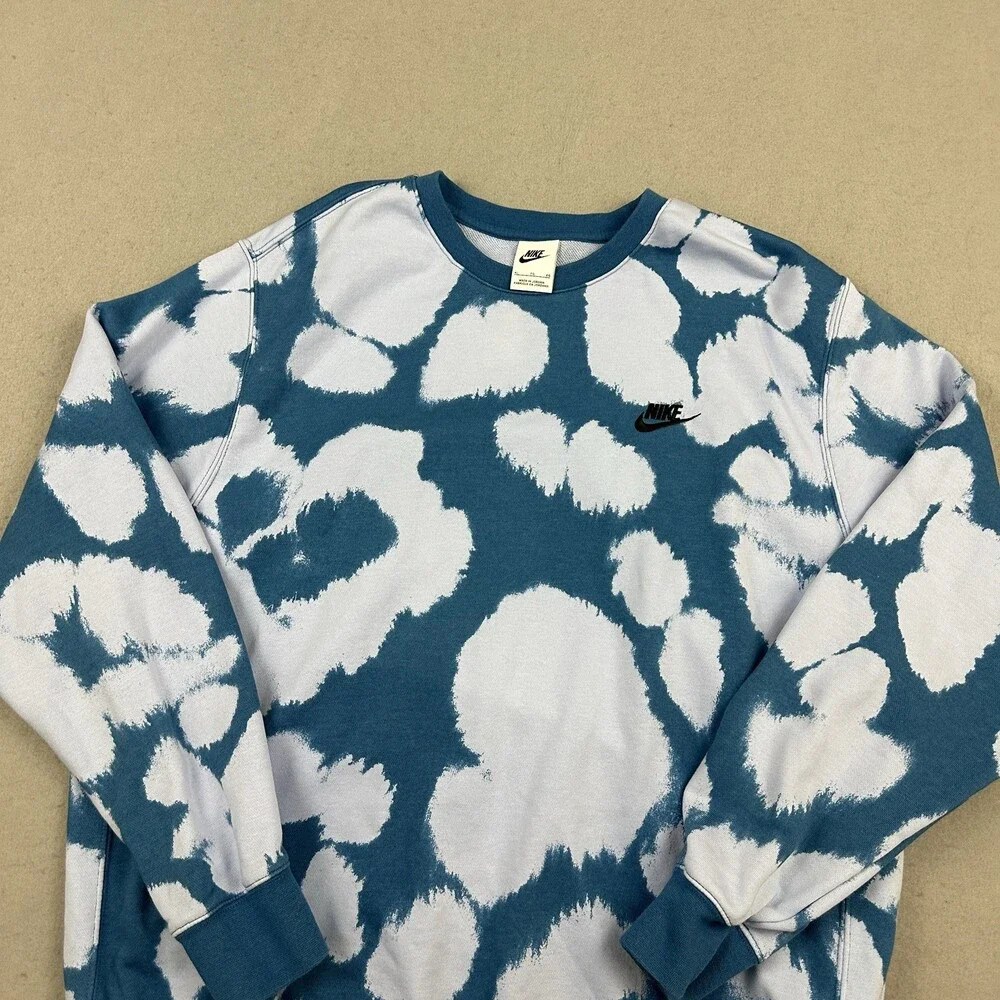 Nike Sweatshirt Men Extra Large Blue Abstract Cloud Crewneck Pullover Swoosh XL